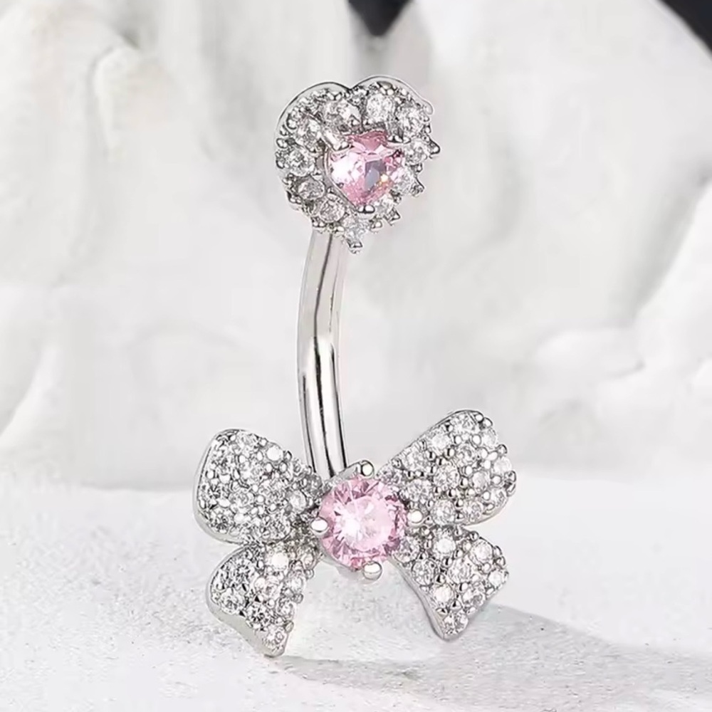 Elegant Silver and Pink Heart Bow Jewelry